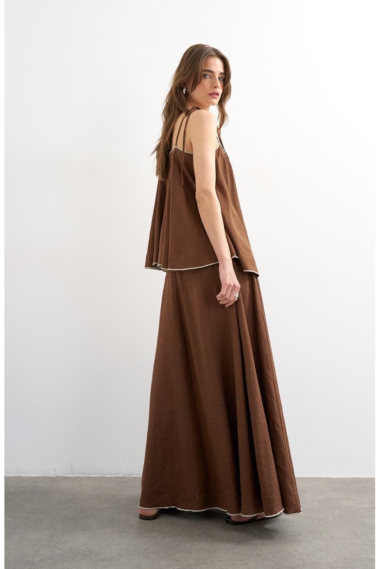 Linen Blend Maxi Skirt, Alternate, color, BROWN