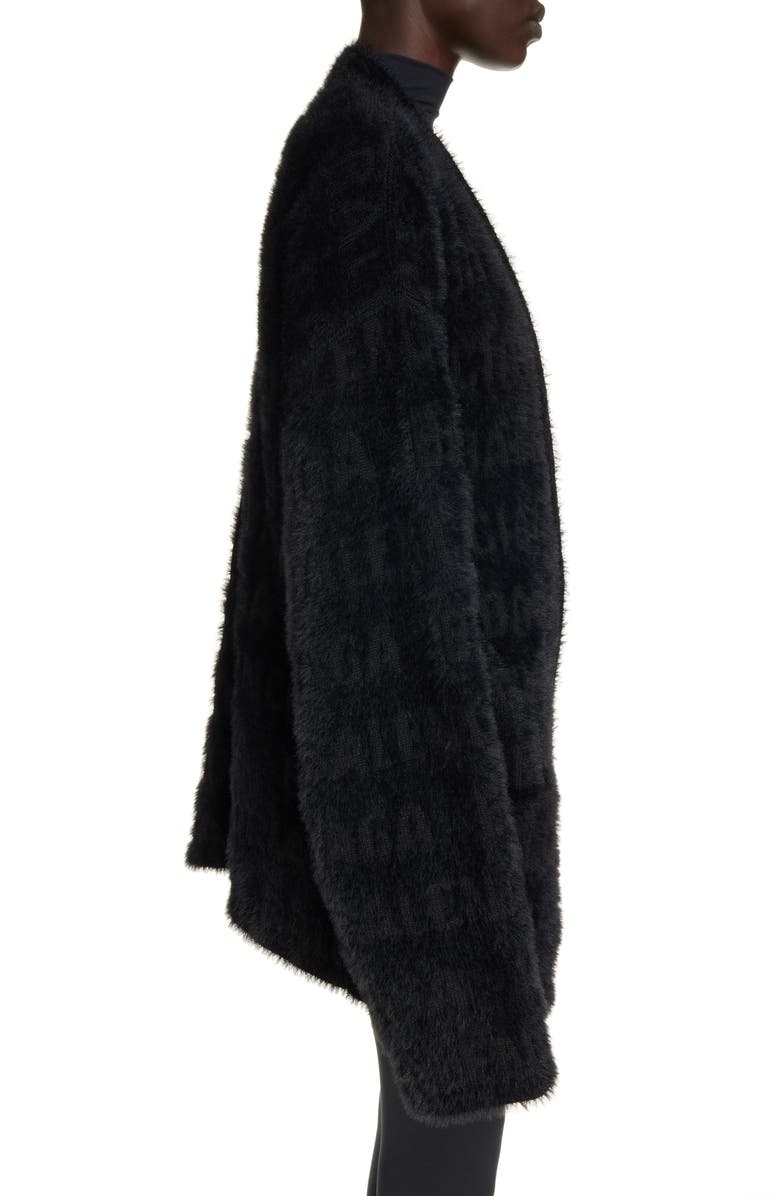 Balenciaga Oversize Furry Logo Jacquard Wool Blend Cardigan, Alternate, color, 