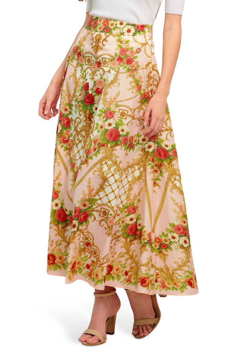 Printed Midi Skirt, Alternate, color, PINK