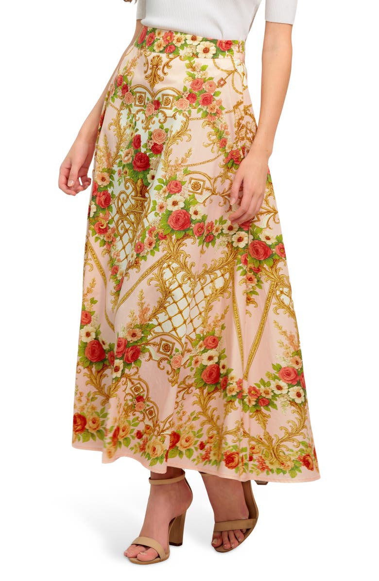 FLYING TOMATO Printed Midi Skirt, Alternate, color, Pink