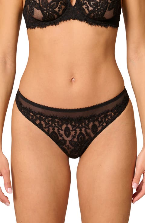 Embroidered Lace Trim Tulle Tanga Thong