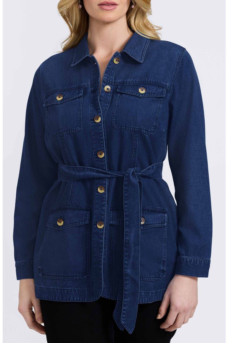 Stella Belted Denim Utility Jacket, Main, color, DARK WASH