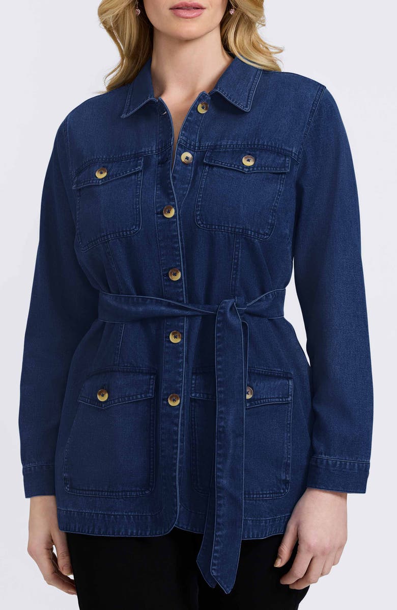 Foxcroft Stella Belted Denim Utility Jacket, Main, color, Dark Wash