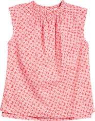 Caslon® Floral Print Ruffle Trim Cotton Top