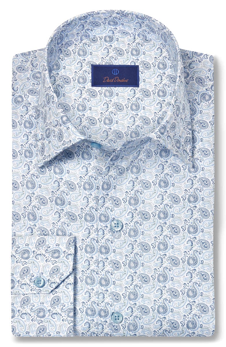David Donahue Paisley Print Sport Shirt, Main, color, White/ Sky
