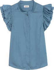 Zadig & Voltaire Tiza Ruffle Satin Button-Up Blouse