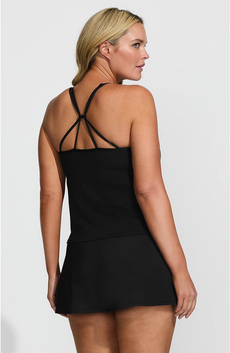 Lands' End Plus Size Tugless QuickDry Adjustable Strappy Back Tankini Top, Alternate, color, Black