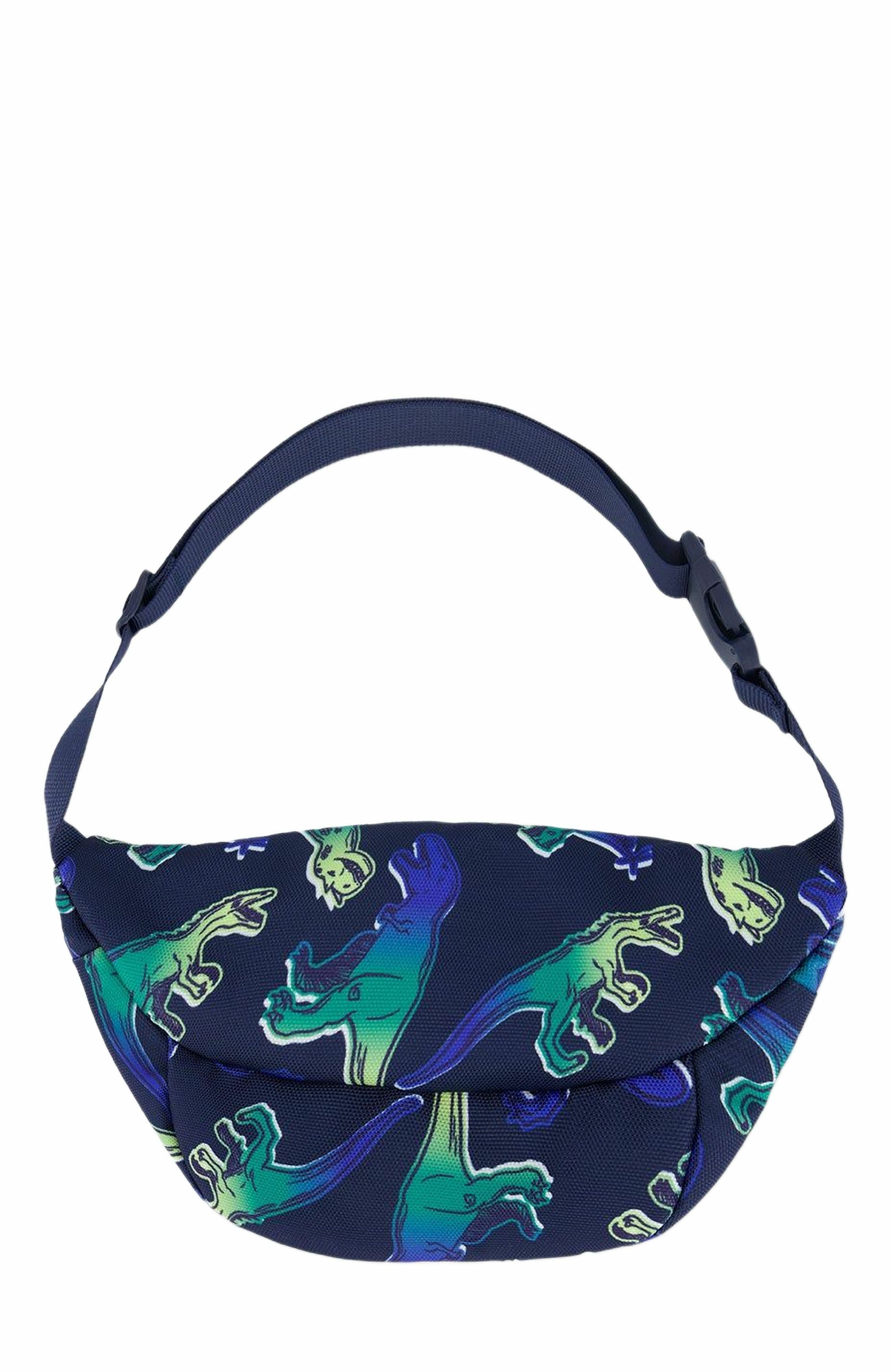 Deux par Deux Boy's Printed Fanny Pack Blue And Green Dino On Navy, Alternate, color, 