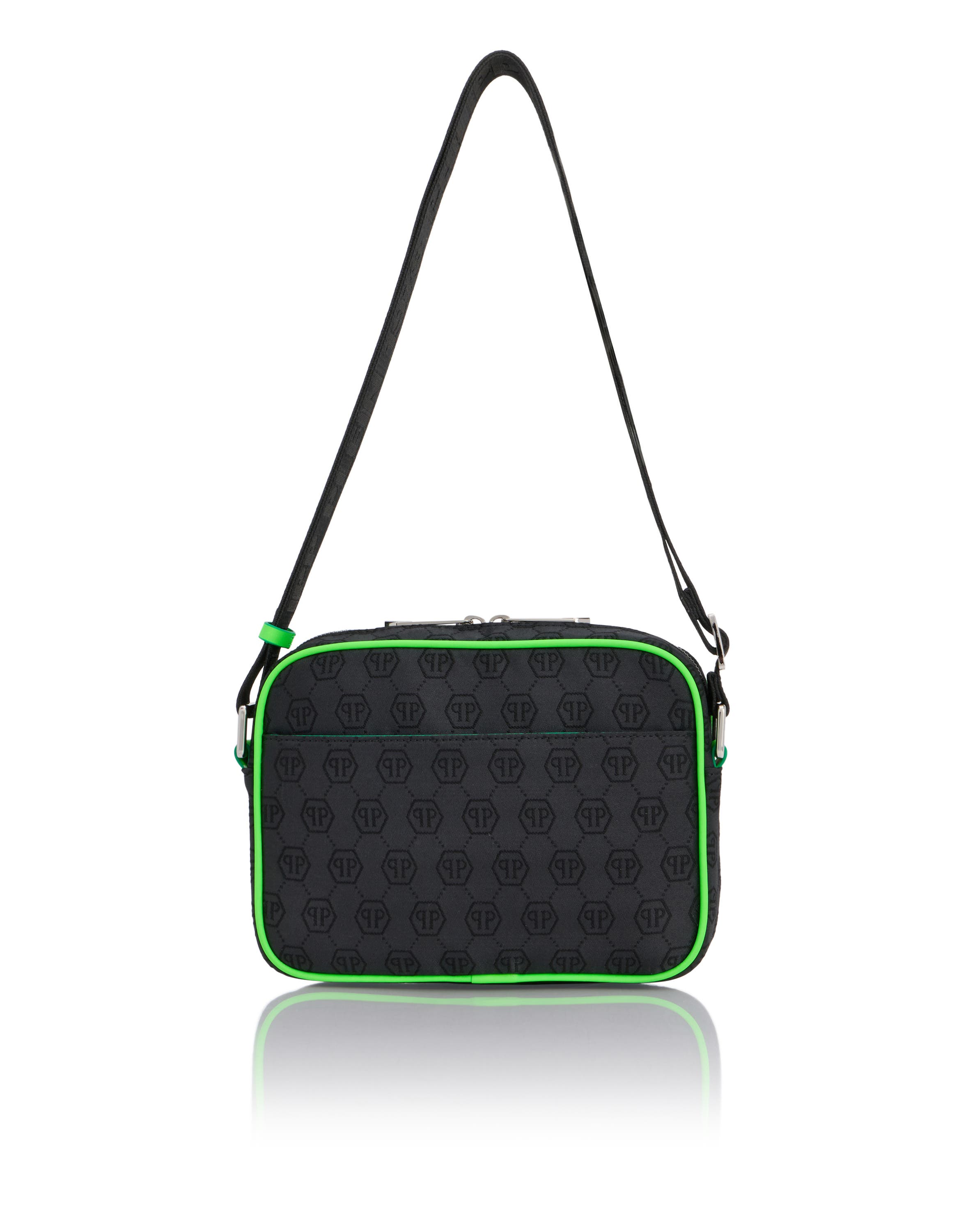 PHILIPP PLEIN Belt Bag Jacquard Monogram Men, Alternate, color, Black+Greenfluo