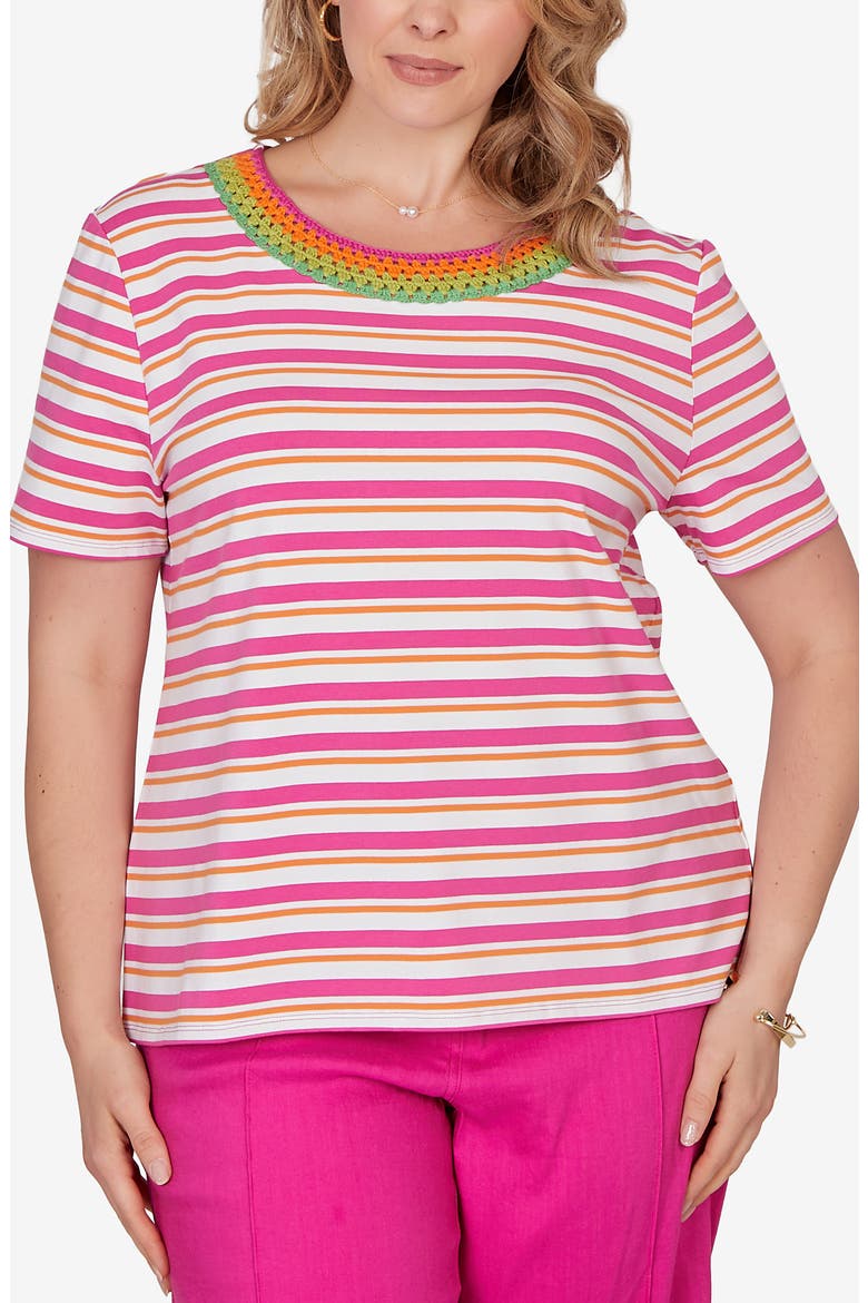 Crochet Crewneck T-Shirt, Main, color, FUCHSIA MULTI