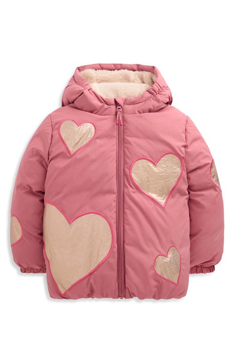 Kids' Heart Appliqué Hooded Puffer Coat