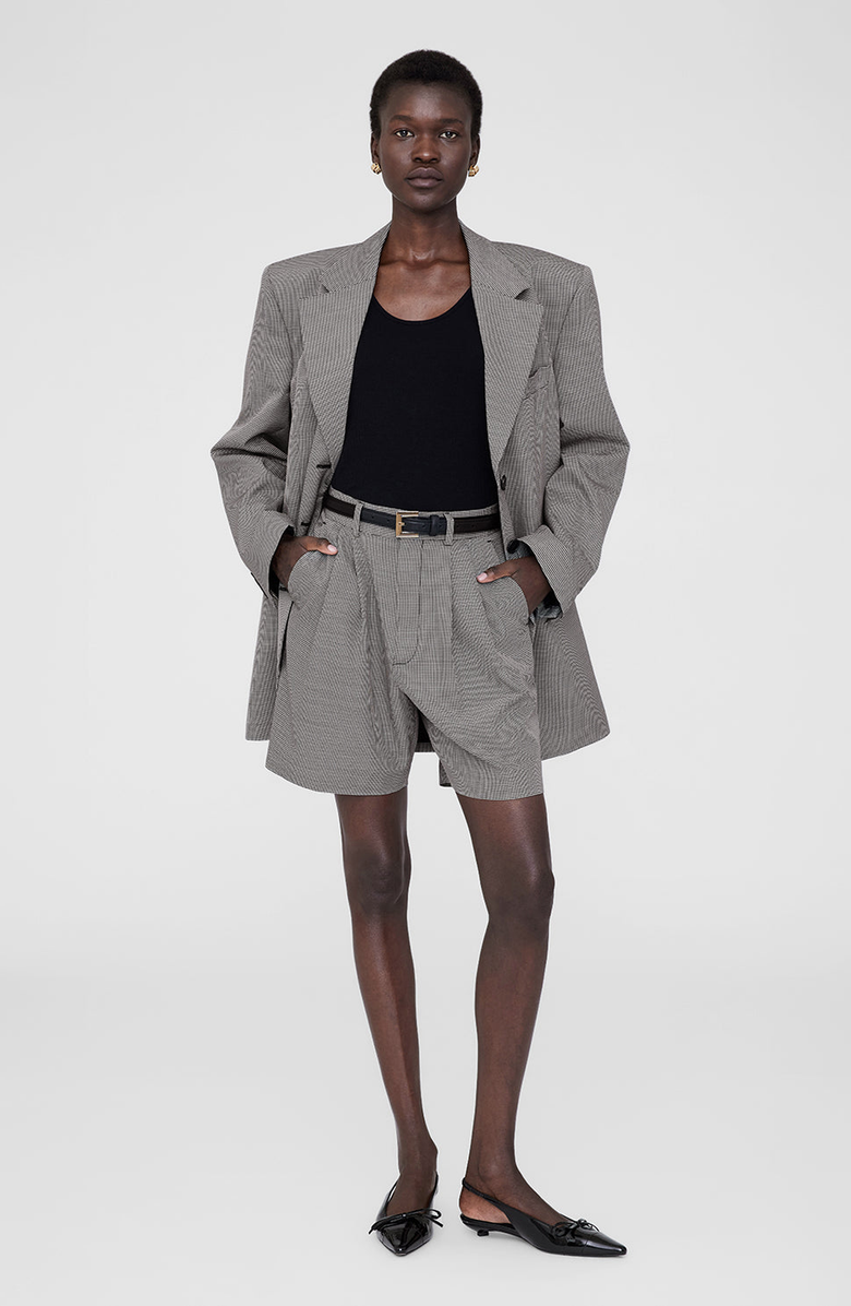 ANINE BING Carrie Short, Alternate, color, Black / White Houndstooth