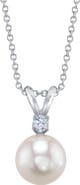 The Pearl Source 18K Akoya Pearl & Diamond Classic Pendant