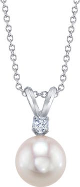 The Pearl Source 18K Akoya Pearl & Diamond Classic Pendant