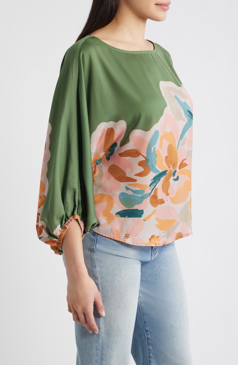 Wit & Wisdom Placement Print Peasant Top, Alternate, color, Basil Multi