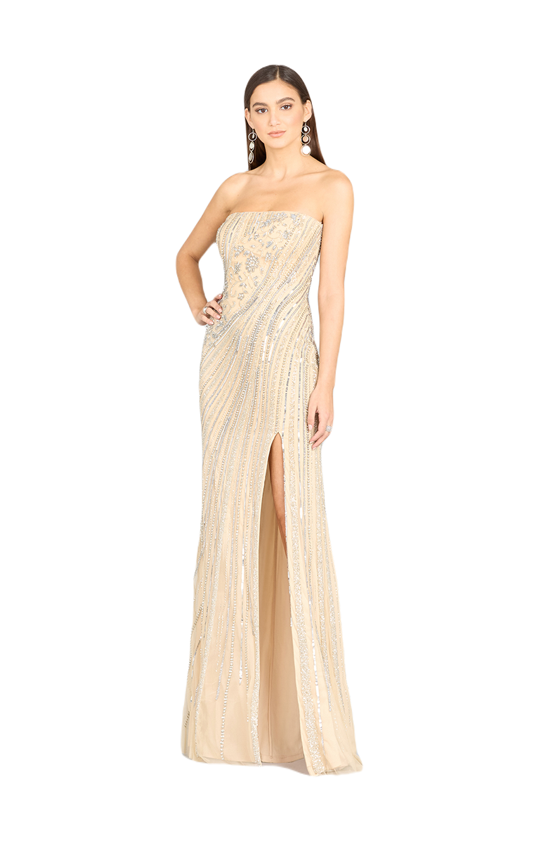 LARA New York Freddy Strapless Beaded Gown, Main, color, Nudesilver