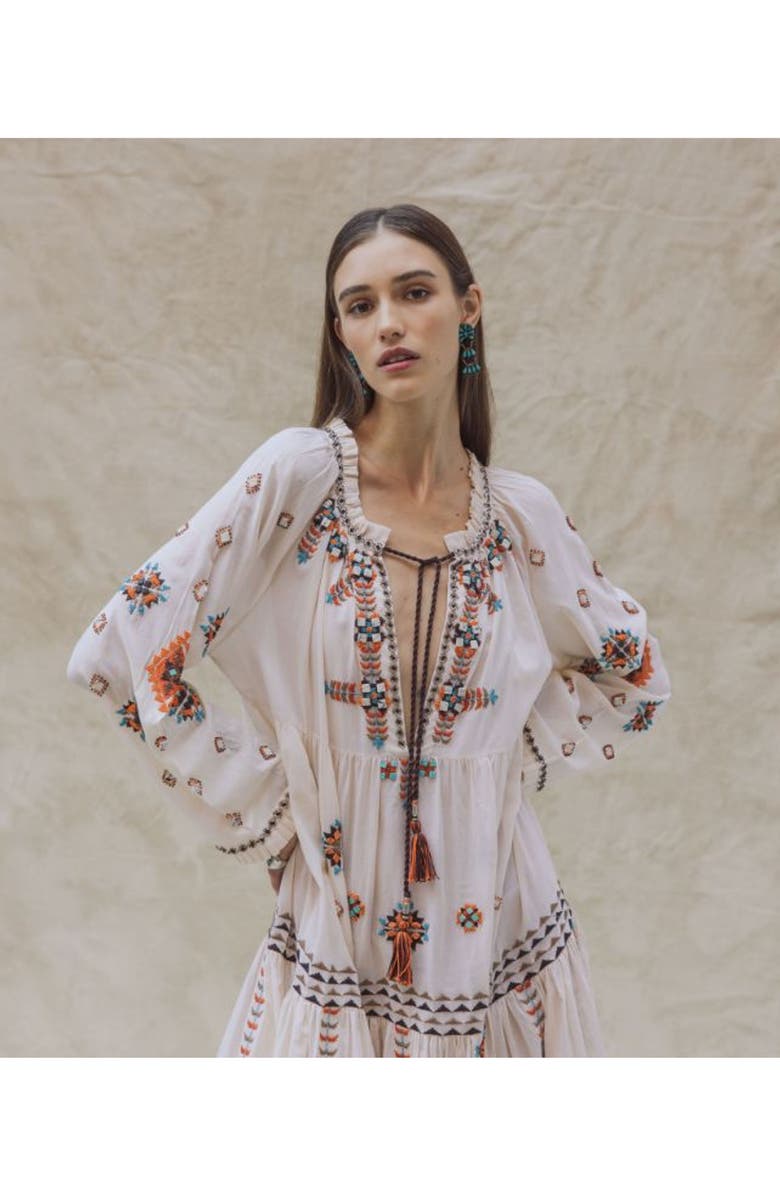 Fortela Arsia Navajo Crochet Caftano Dress, Alternate, color, Beige