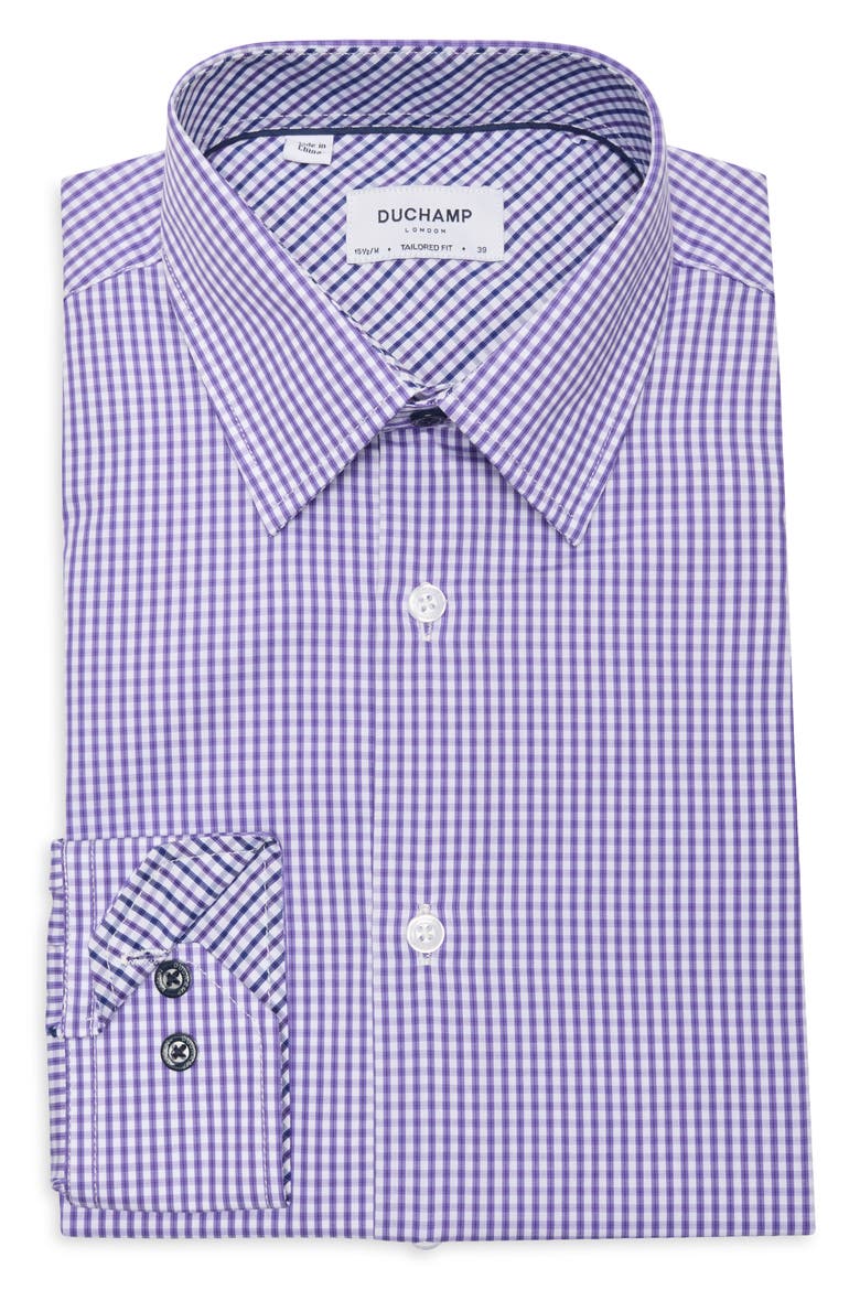 Tailored Fit Check Print Dress Shirt, Alternate, color, PURPLE