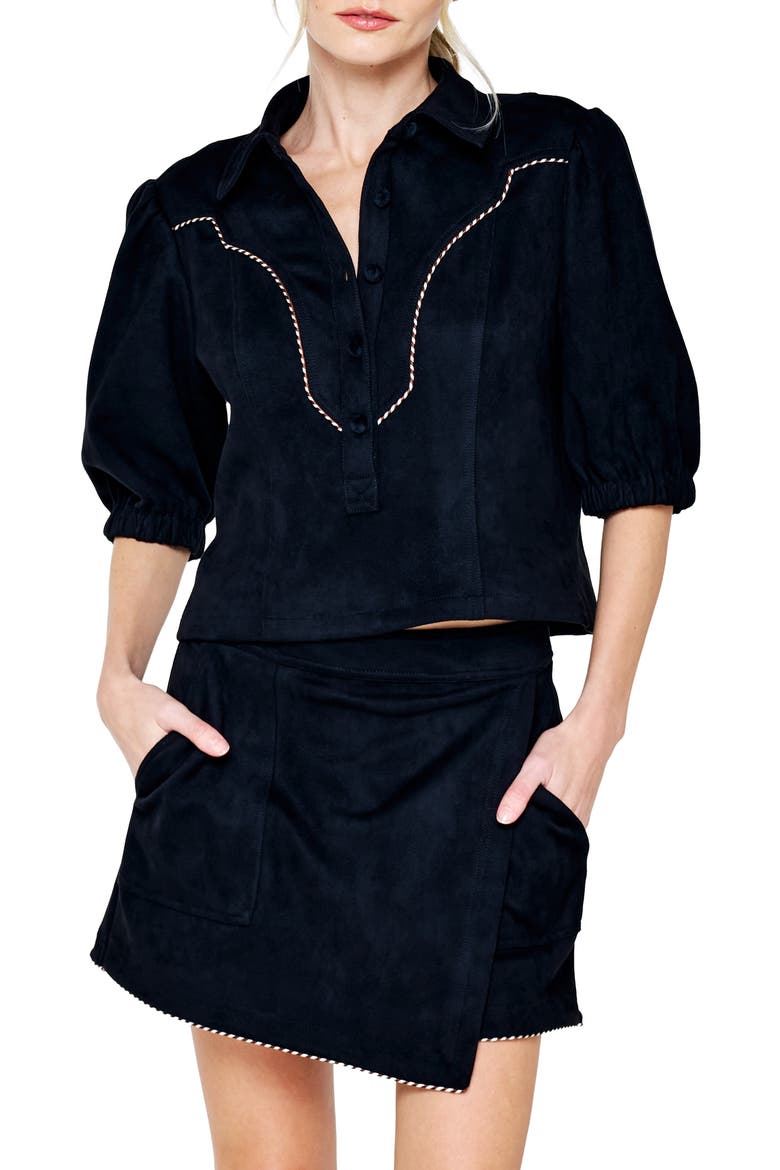 Noa Faux Suede Wrap Skort, Alternate, color, BLACK