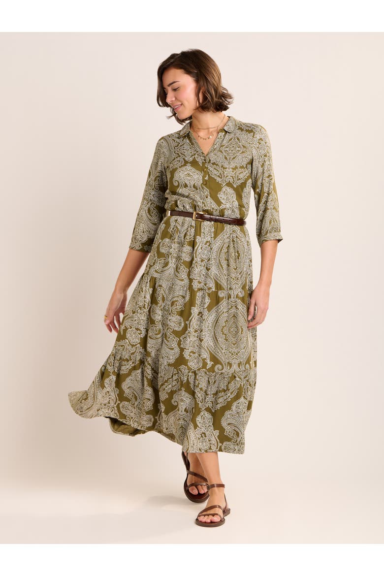Chara Tiered Maxi Shirt Dress, Main, color, Khaki