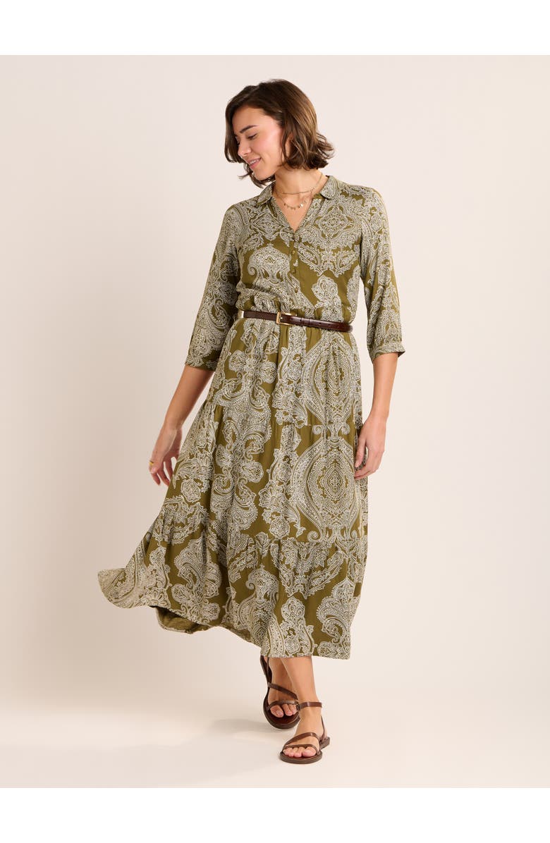 Brakeburn Chara Tiered Maxi Shirt Dress, Main, color, Khaki