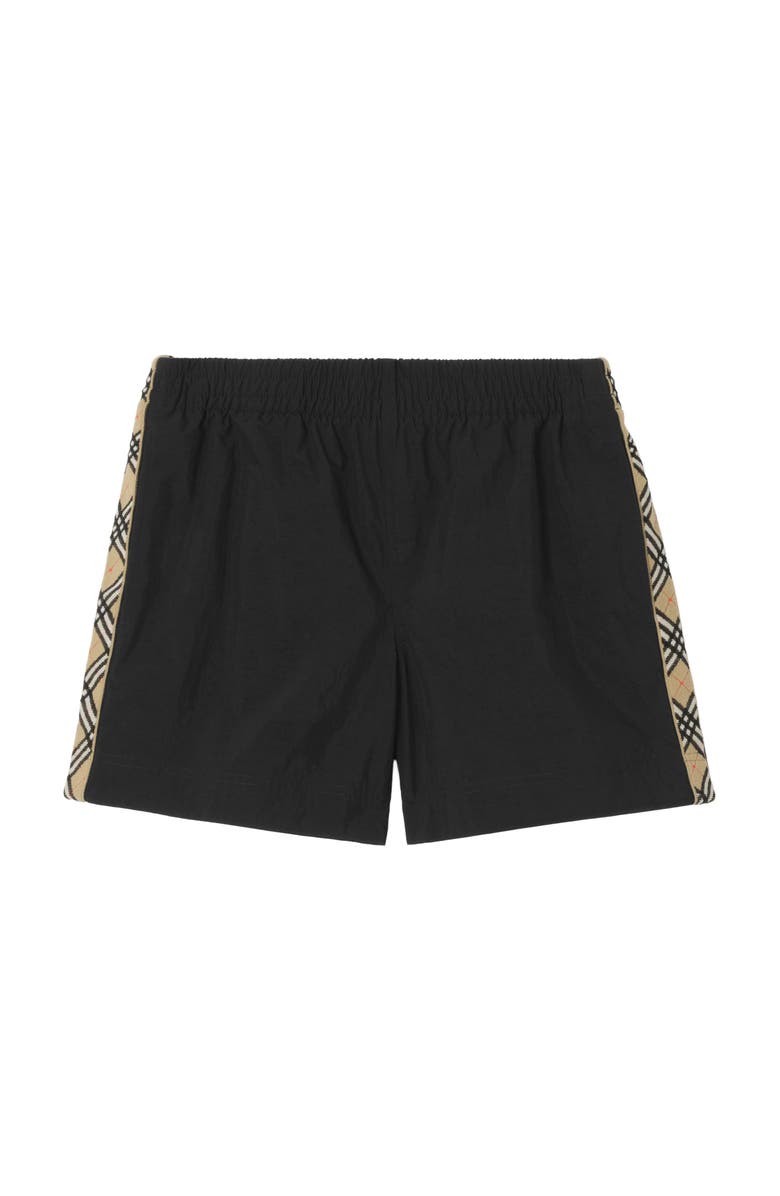 Burberry Check Trim Swim Shorts, Main, color, Black