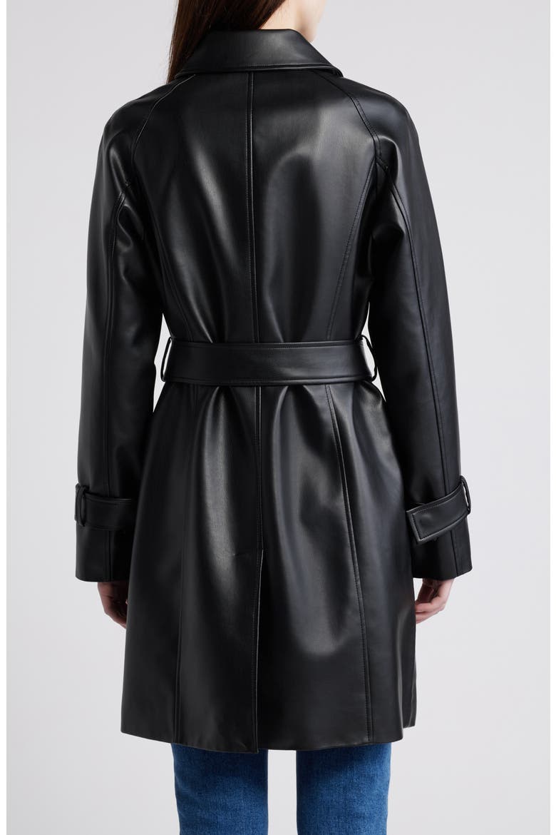 Tie Belt Snap Front Faux Leather Jacket, Alternate, color, BLACK