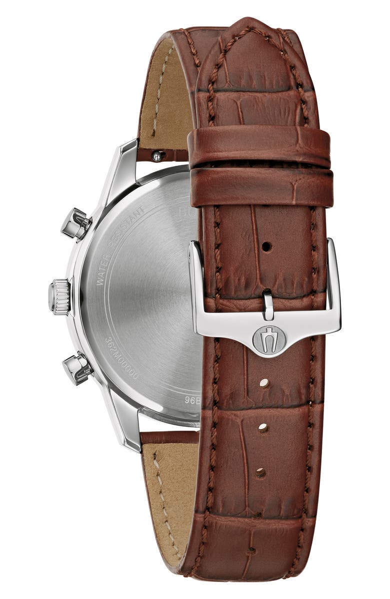 BULOVA Sutton Leather Strap Chronograph Watch, 41mm, Alternate, color, Silver-Tone
