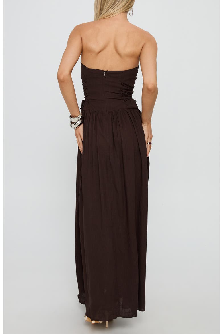 So Far So Good Strapless Linen & Cotton Maxi Dress, Alternate, color, CHOCOLATE