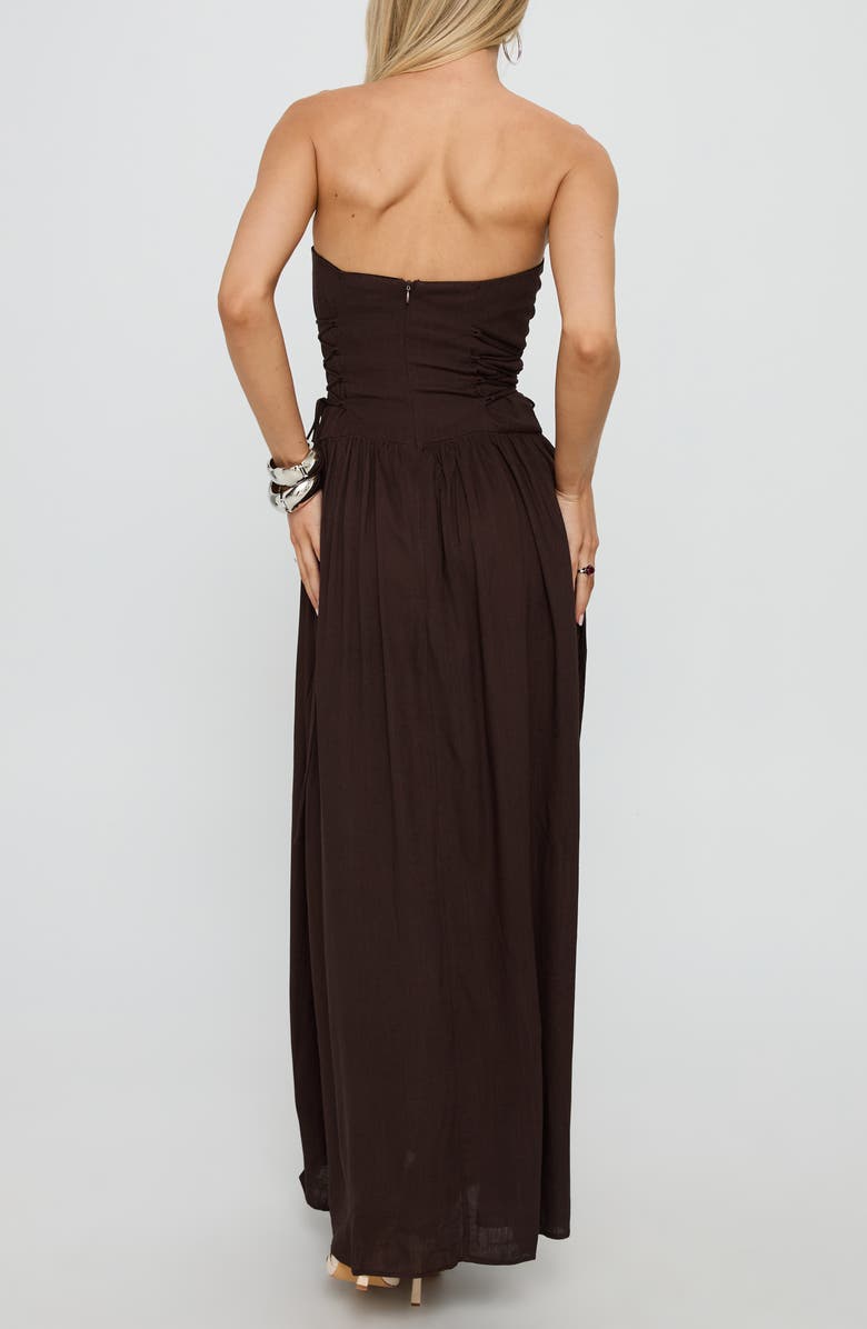 Princess Polly So Far So Good Strapless Linen & Cotton Maxi Dress, Alternate, color, Chocolate