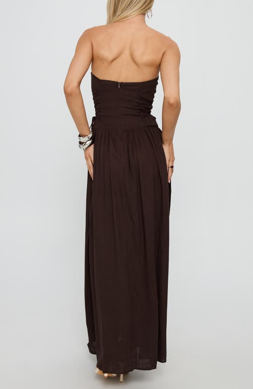 Princess Polly So Far So Good Strapless Linen & Cotton Maxi Dress In Brown