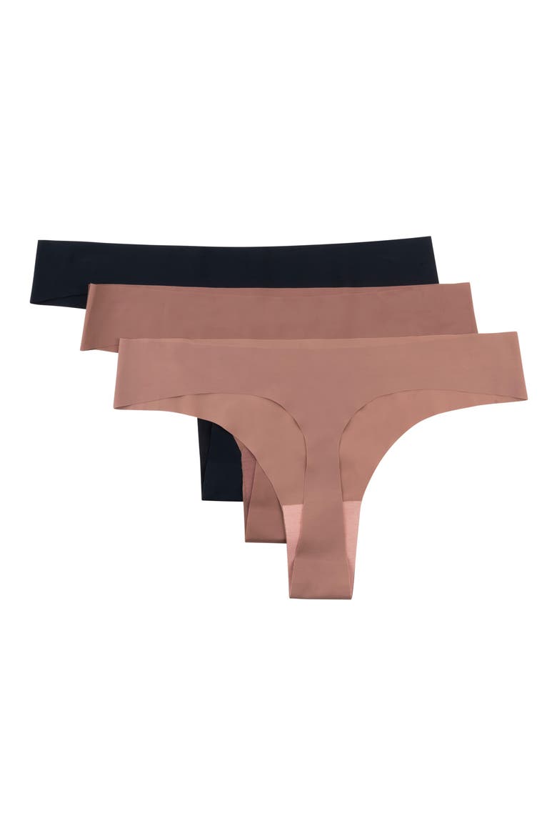 3-Pack Soft Seamless Thongs, Alternate, color, 2 TOFFEE AND 1 TAP SHOE BLACK