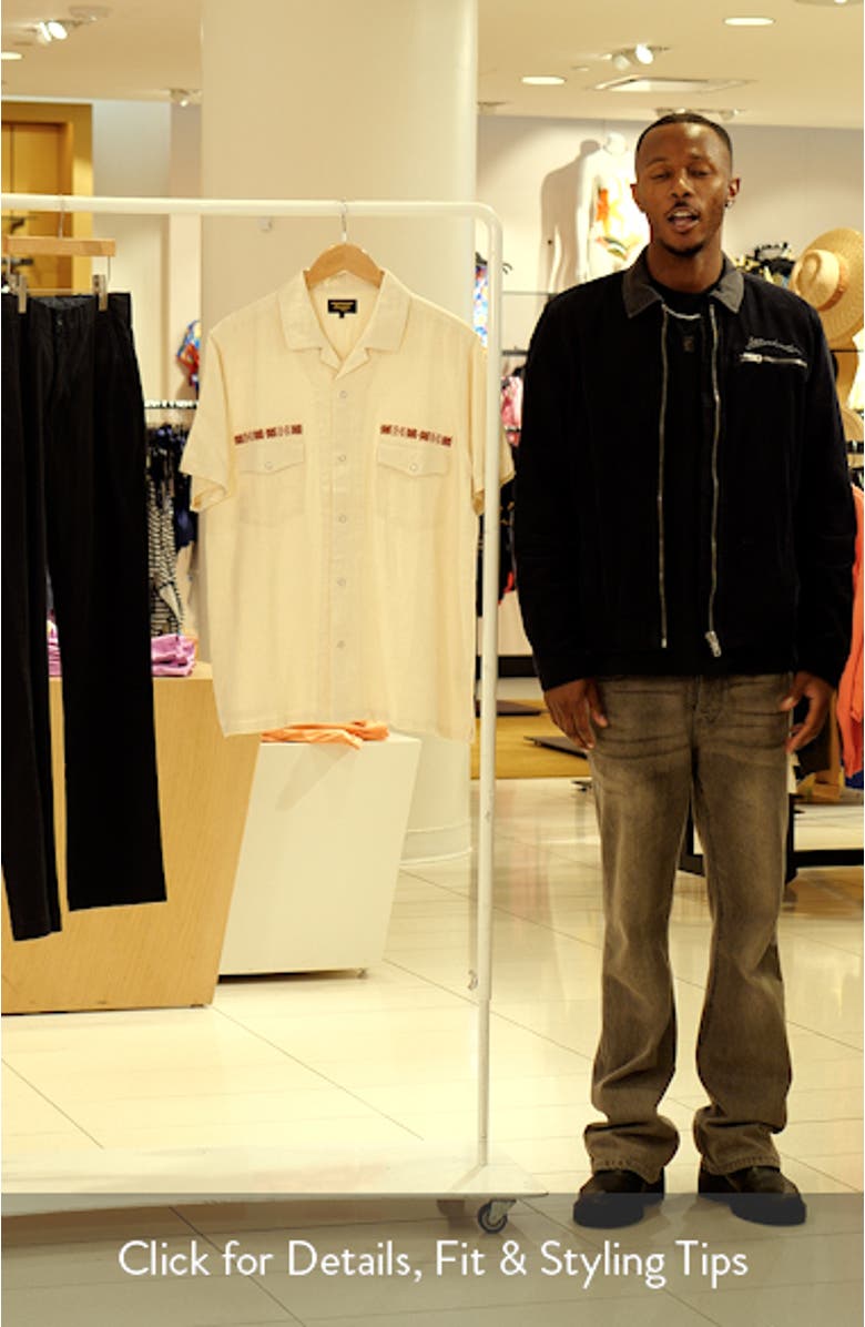 Whippersnapper Embroidered Short Sleeve Linen Blend Snap-Up Shirt, sales video thumbnail