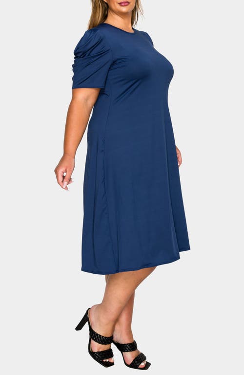 L I V D Aleyna Puff Sleeve A-line Dress In Blue
