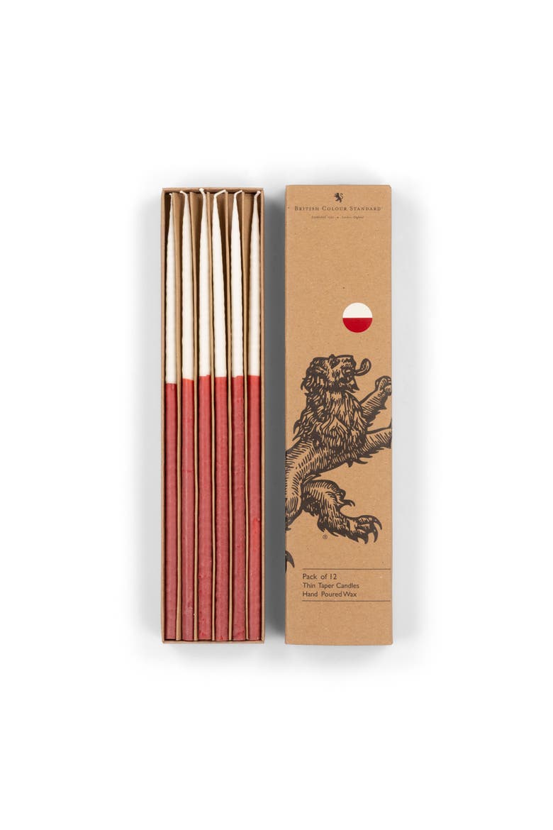 Thin Taper Candles - Two-Tone - Set of 12, Alternate, color, Guardsman Red, Pearl