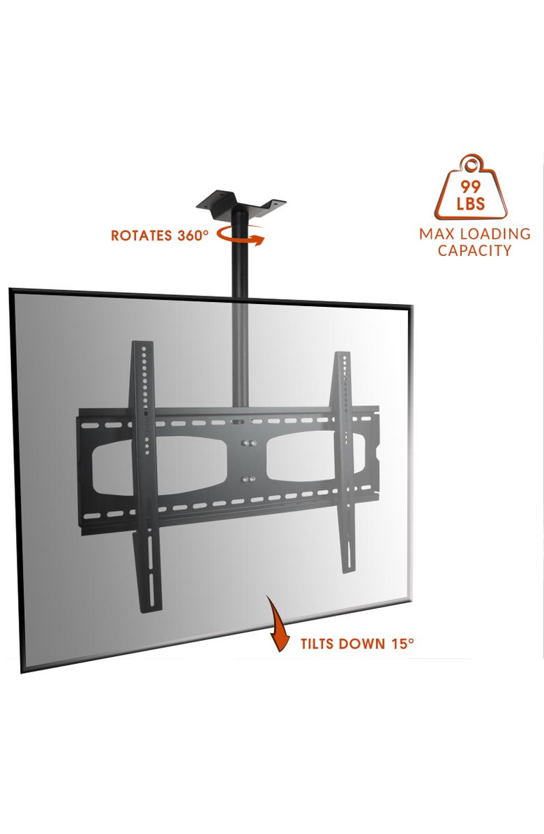Megamounts 37-70in Tilting And Rotating Adjustable Height Ceiling Television Mount for LED, LCD, and Plasma Screens, Alternate, color, Black