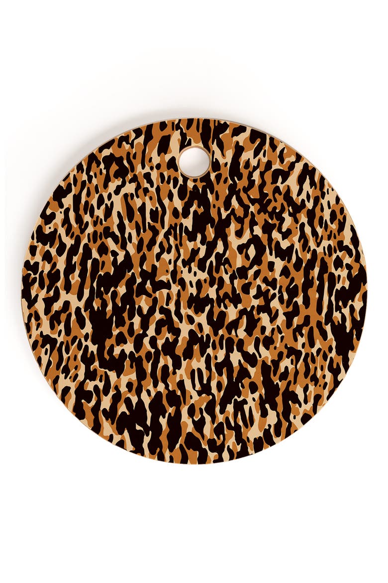 Leopard Print Cutting Board, Main, color, BLACK