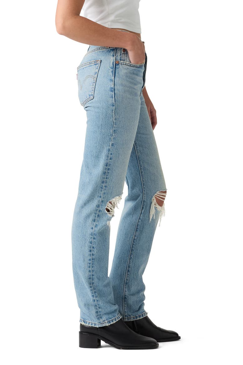 501 Distressed Straight Leg Jeans, Alternate, color, NEVER DOWN