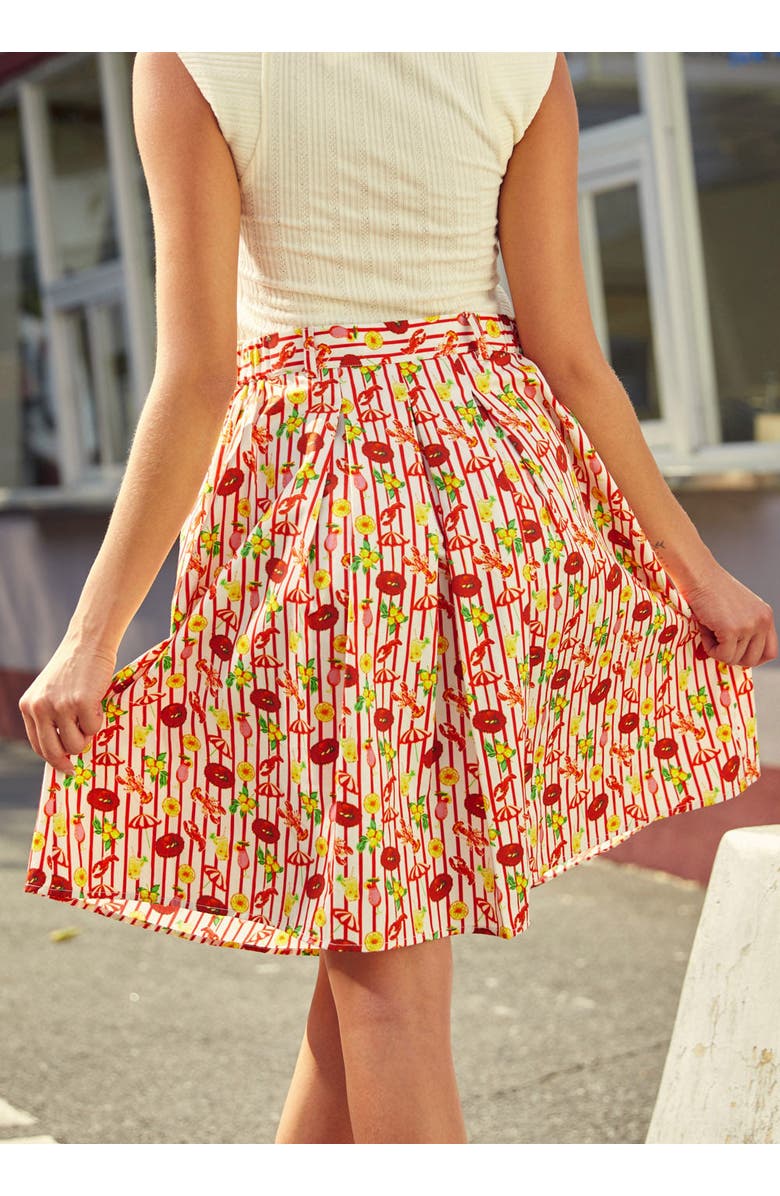 ModCloth Perfectly Pleated Button Front Skirt, Alternate, color, Kitschy Coastal