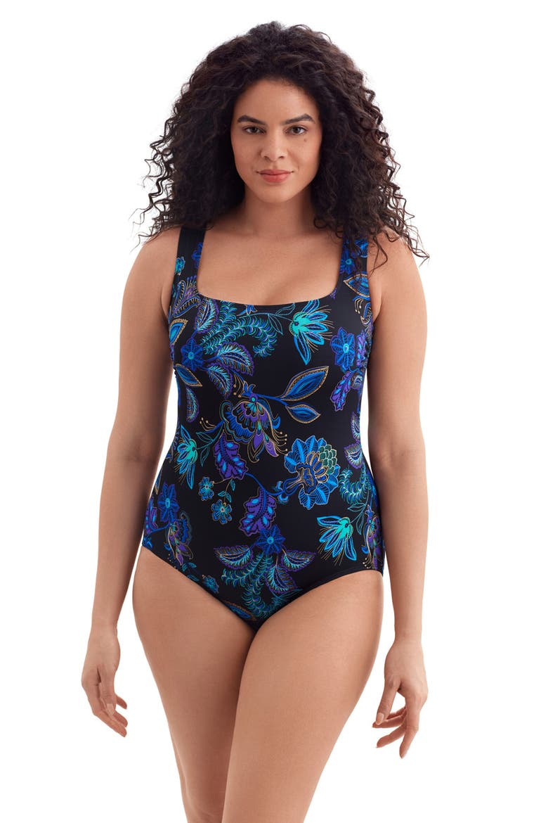 Butterfly Back Extra Long Torso One-Piece Swimsuit, Main, color, Majorelle Garden