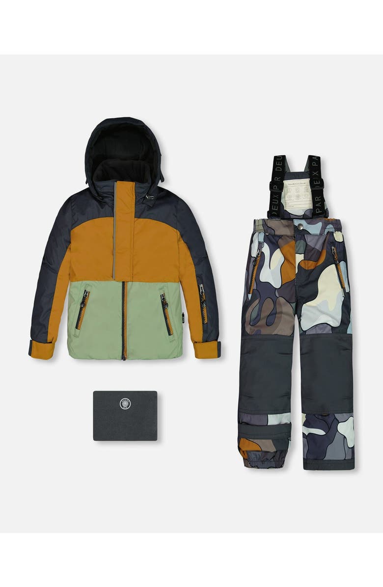 Deux par Deux Boy's Two Piece Snowsuit Colorblock And Print Camo Dark Gray, Main, color, 