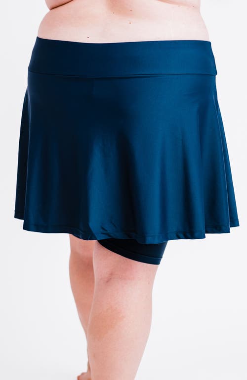 Calypsa Plus Size Midi Swim Skort With Bike Shorts In Blue