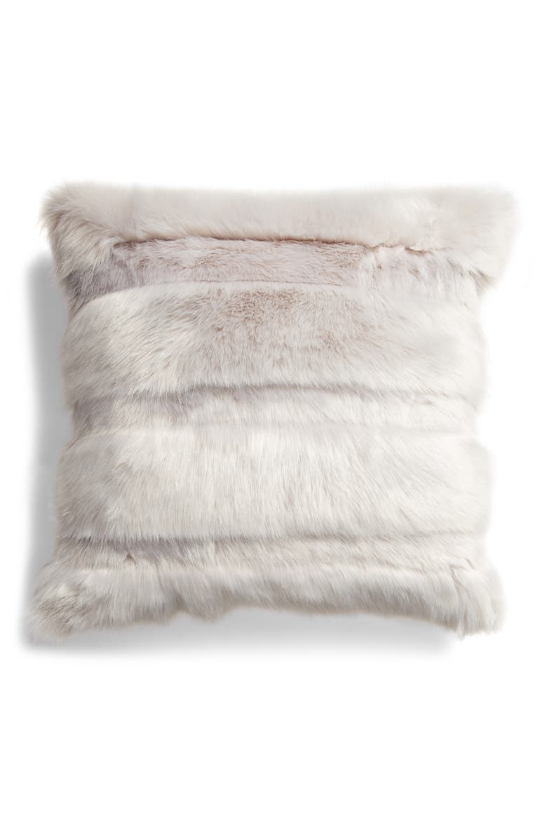 Stripe Faux Fur Accent Pillow, Main, color, GREY FOG
