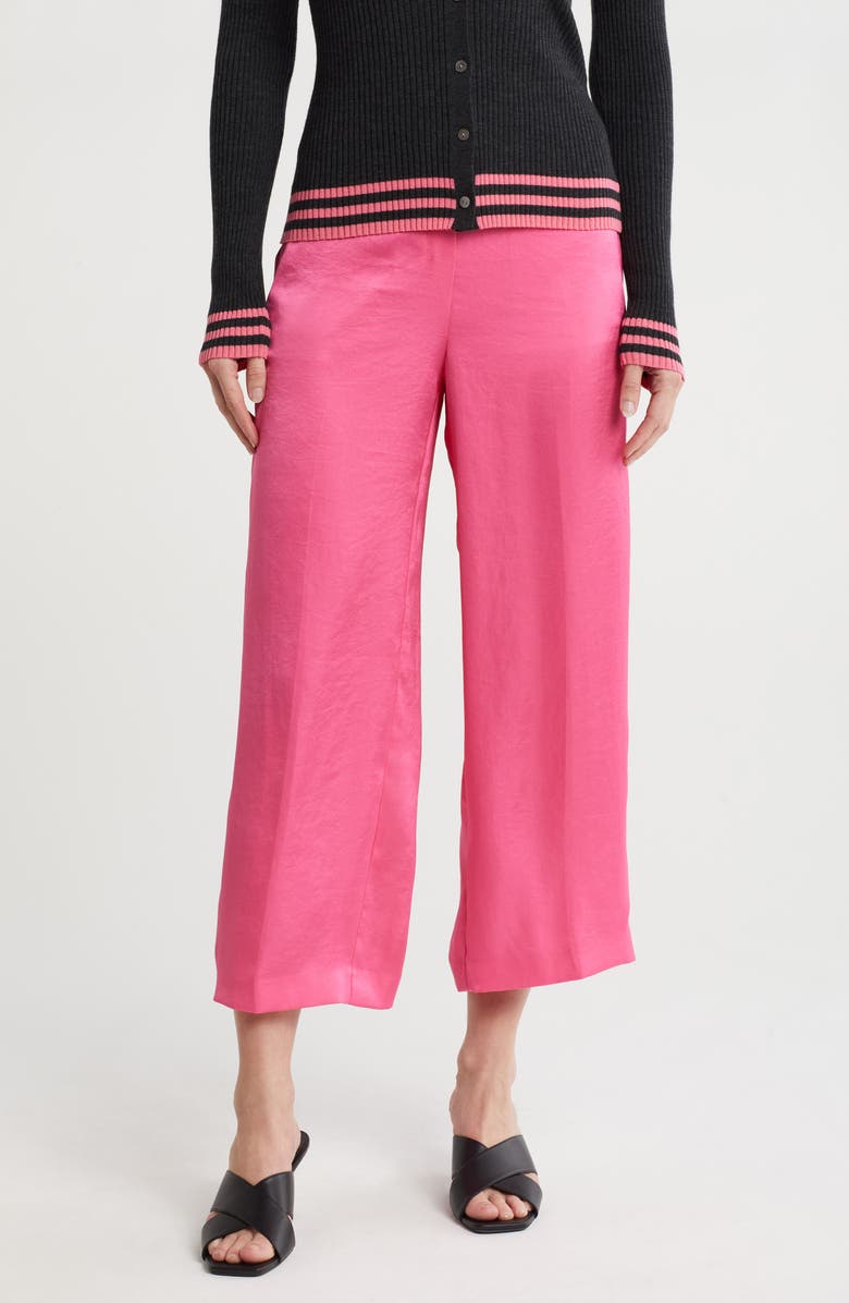 Theory Crushed Satin Wide Leg Crop Pants, Main, color, Pink Azalea