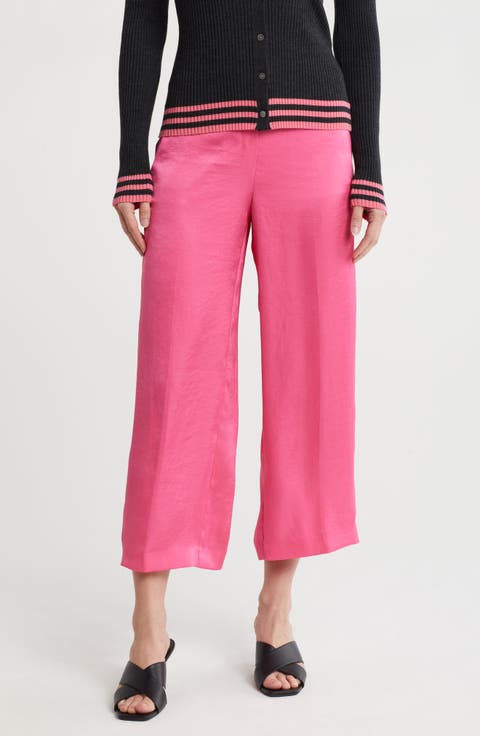 Crushed Satin Wide Leg Crop Pants