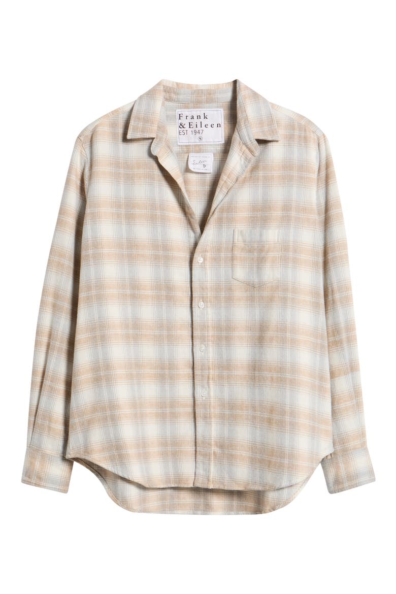 Eileen Relaxed Cotton Flannel Shirt, Alternate, color, CREAM GREY CAMEL PLAID