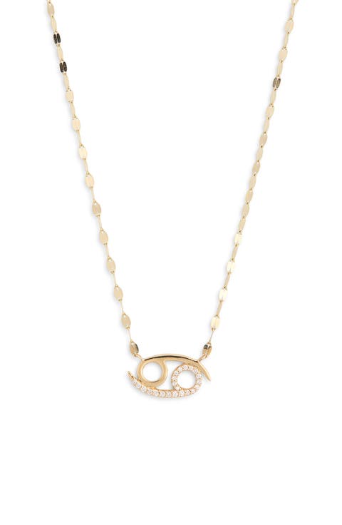 14K Gold Diamond Zodiac Cancer Pendant Necklace - 0.137ct.