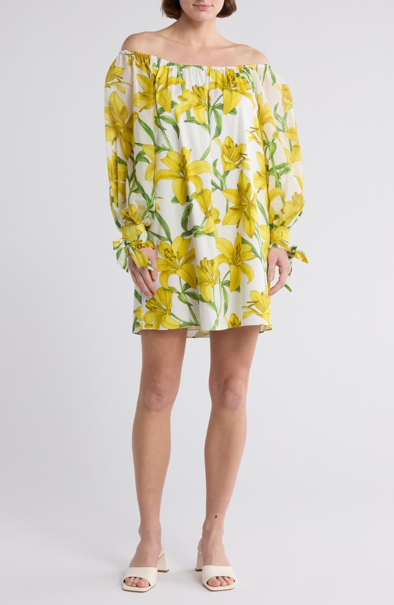 Alice + Olivia Artemis Off the Shoulder Long Sleeve Minidress, Main, color,