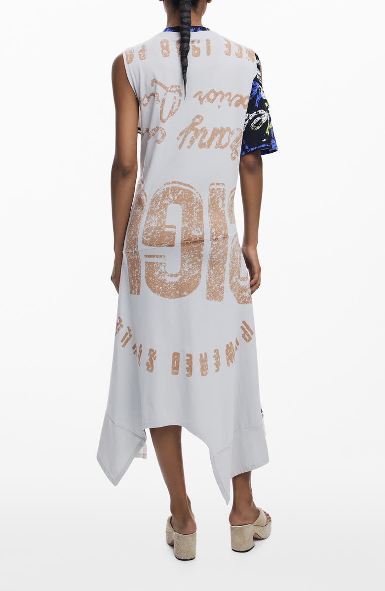 Desigual Asymmetric Cotton Jersey Midi Dress, Alternate, color, Black