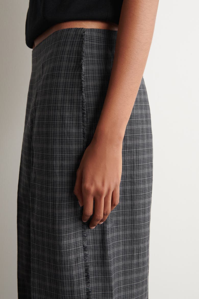 Fringed Checked Linen-cotton Pants, Alternate, color, GRAY / BROWN / CHECKED